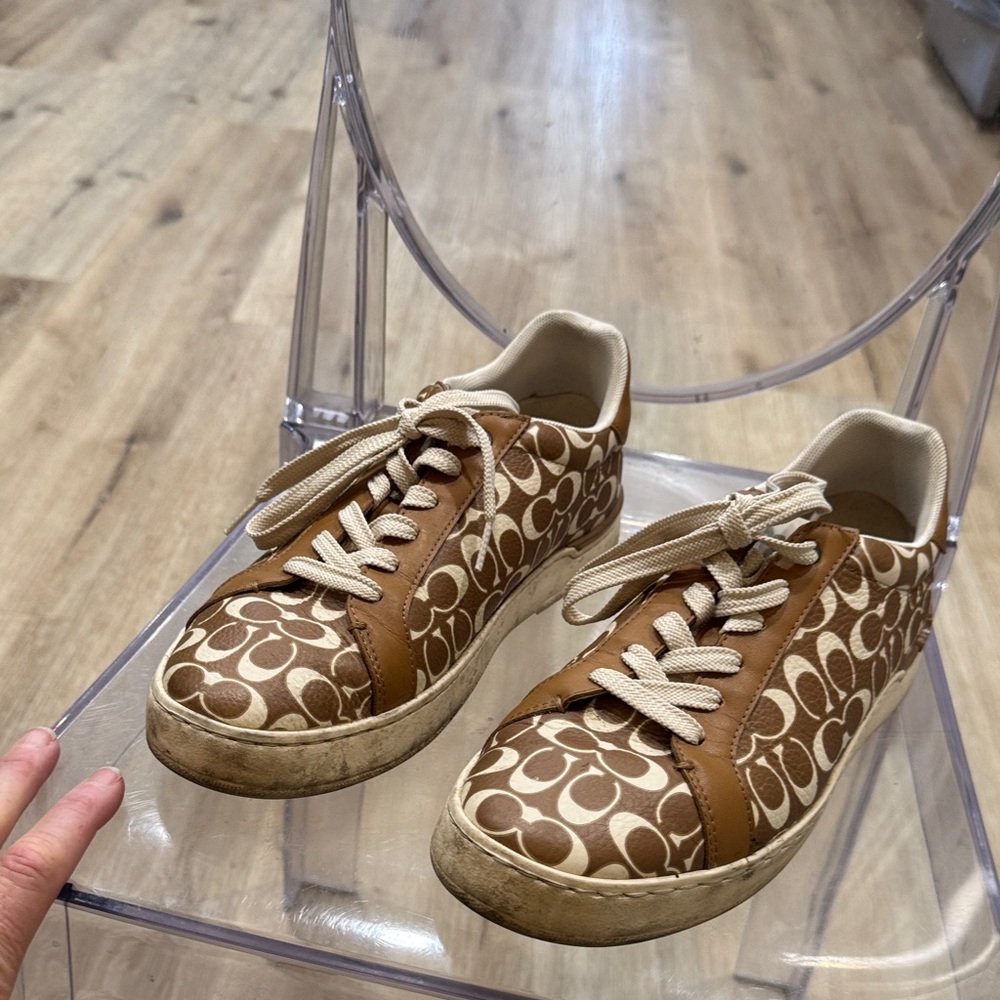 Coach Brown and Cream Patterned Sneakers